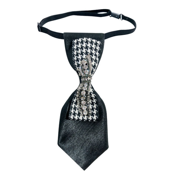 Black Houndstooth Rhinestone Bow Shape Creative Necktie