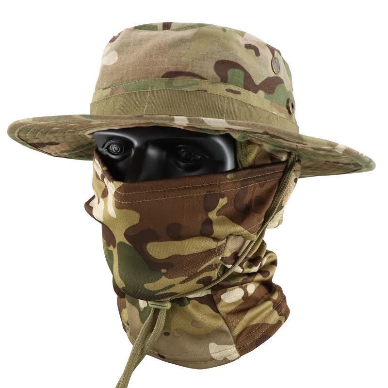2Pcs Men's Head Cover Face Mask Camouflage Tactical Bucket Hat - Style #1 - Adjustable (22 7/8"-24 1/2") - image 1