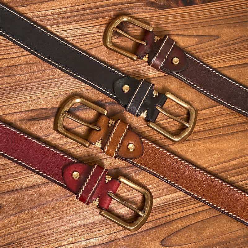 Men's Luxury Stitched Cowhide Leather Belt