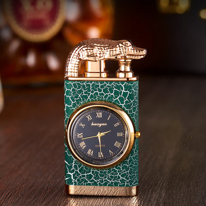 Alligato Design Refillable Double Flame Butane Lighter With Clock