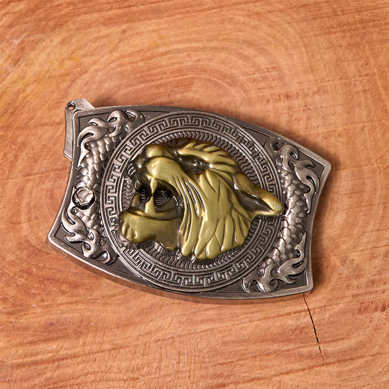 Men's DIY Tiger Hidden Folding Knife Leather Belt - image 2