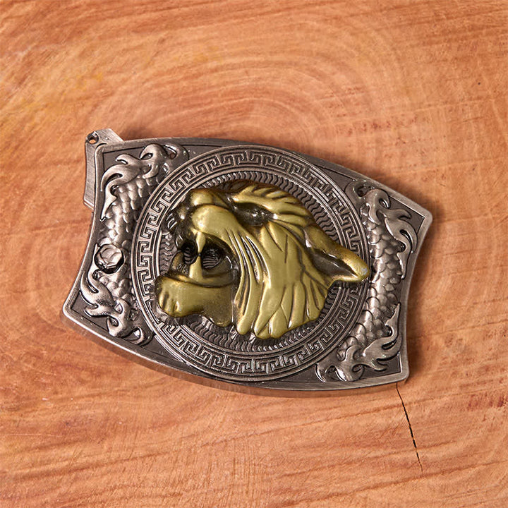 Men's DIY Tiger Hidden Folding Knife Leather Belt - image 2