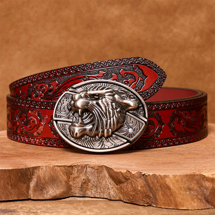 Men's DIY Tiger Hidden Folding Knife Leather Belt - Tiger - Brown Carved Belt - 42 - image 6
