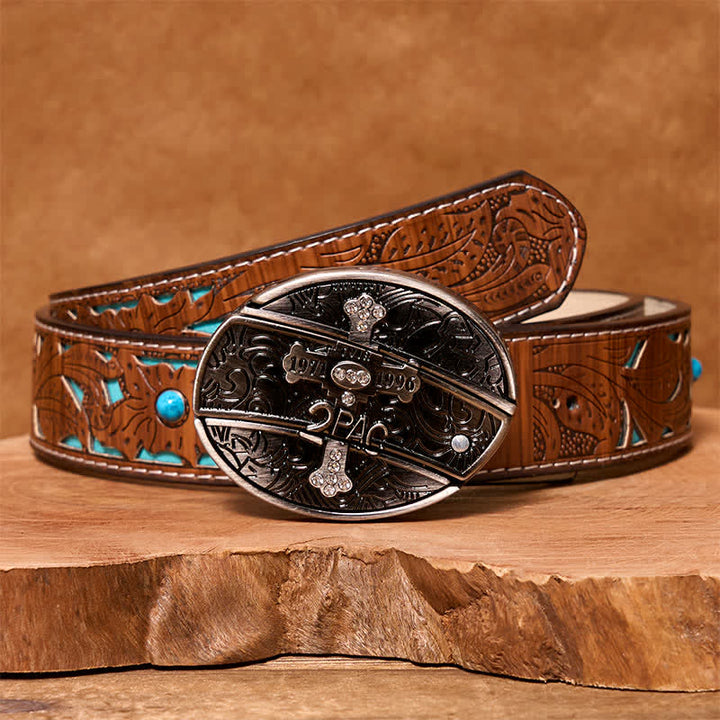 Men's DIY Small Cross Hidden Folding Knife Leather Belt