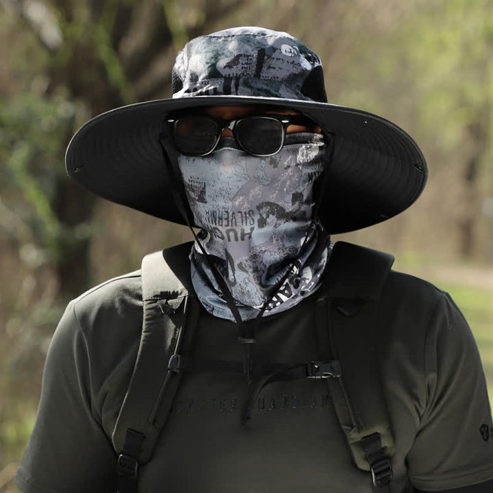 2Pcs Men's Camouflage Face Mask Large Brim Bucket Hat
