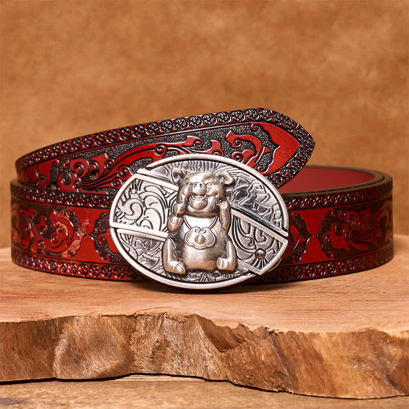 Men's DIY Piglet Hidden Folding Knife Leather Belt