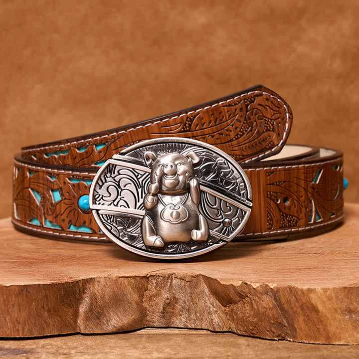 Men's DIY Piglet Hidden Folding Knife Leather Belt
