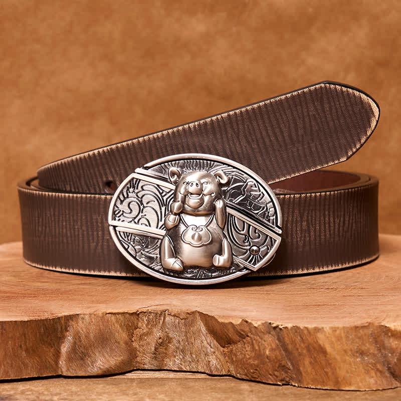 Men's DIY Piglet Hidden Folding Knife Leather Belt