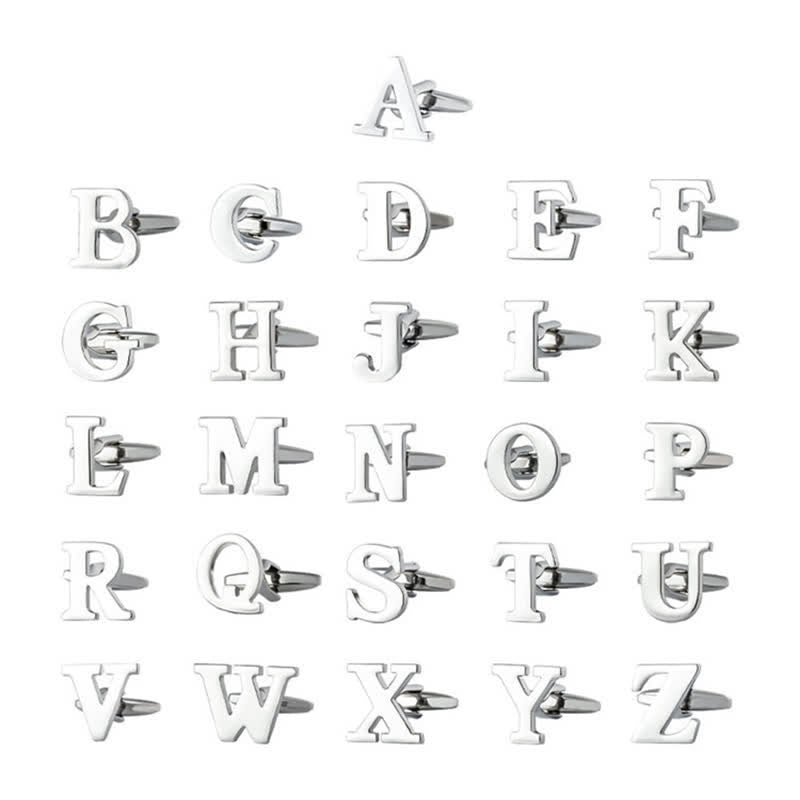 1 Pair Men's Silver Plated Initial Letter 26 Alphabet Cufflinks - image 1