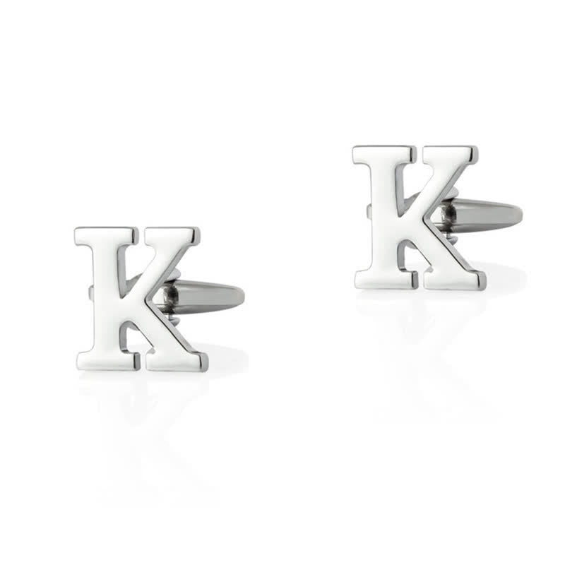 1 Pair Men's Silver Plated Initial Letter 26 Alphabet Cufflinks - K - image 11