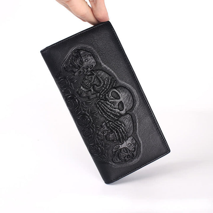 Punk Rock Black Rose & Skull Pattern Leather Wallet