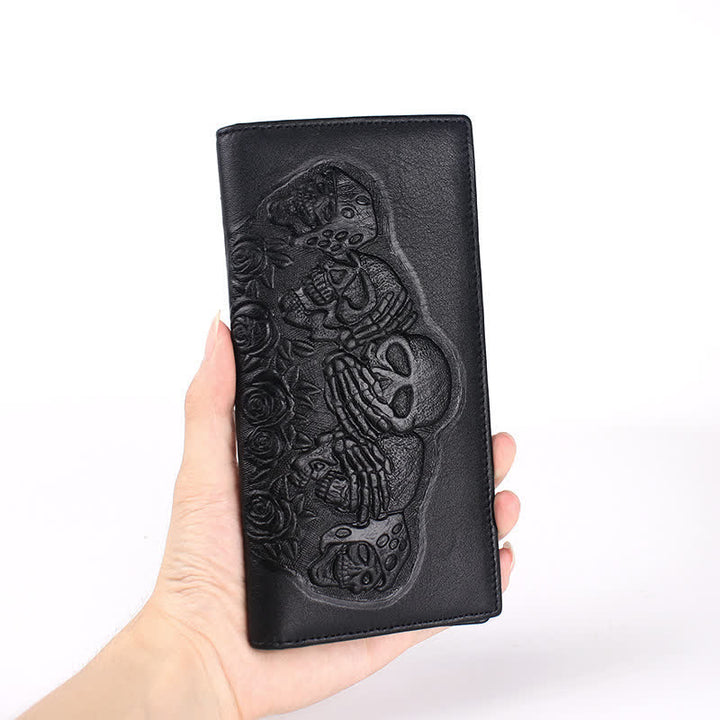 Punk Rock Black Rose & Skull Pattern Leather Wallet