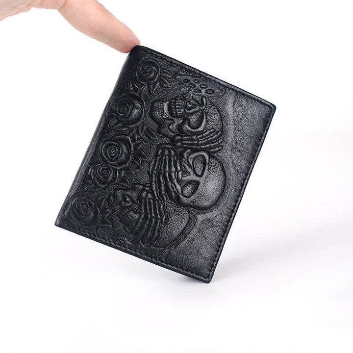 Punk Rock Black Rose & Skull Pattern Leather Wallet