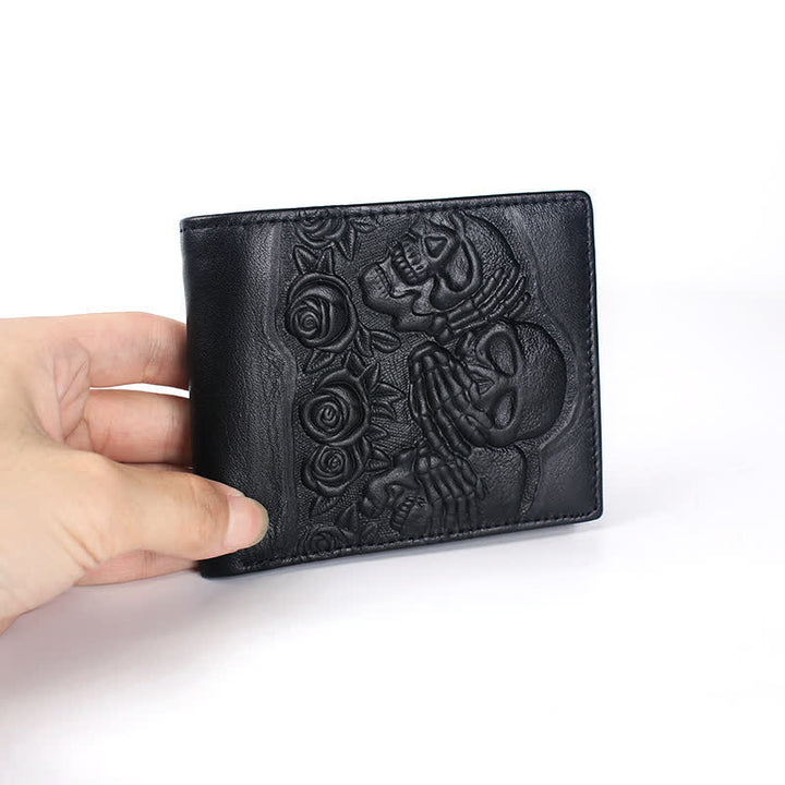 Punk Rock Black Rose & Skull Pattern Leather Wallet