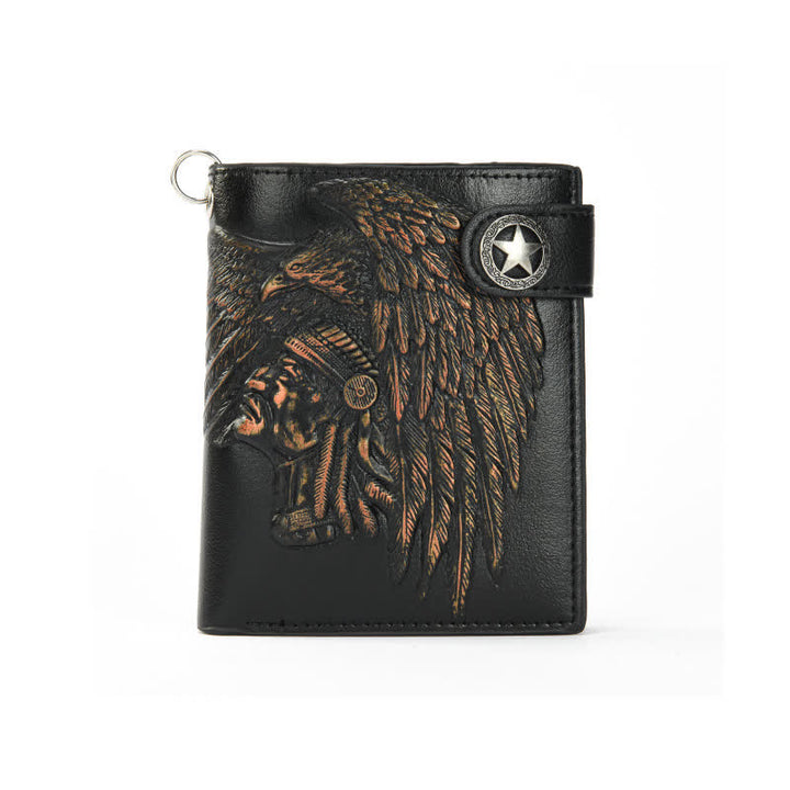 Gothic Chain Five-pointed Star Buckle Indian Pattern Leather Wallet