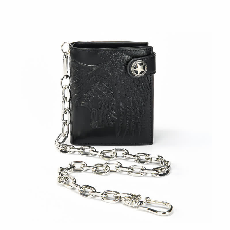 Gothic Chain Five-pointed Star Buckle Indian Pattern Leather Wallet