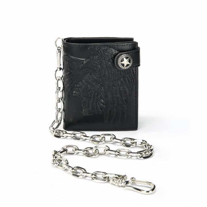 Gothic Chain Five-pointed Star Buckle Indian Pattern Leather Wallet