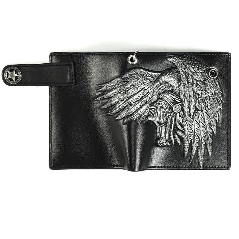 Gothic Chain Five-pointed Star Buckle Indian Pattern Leather Wallet