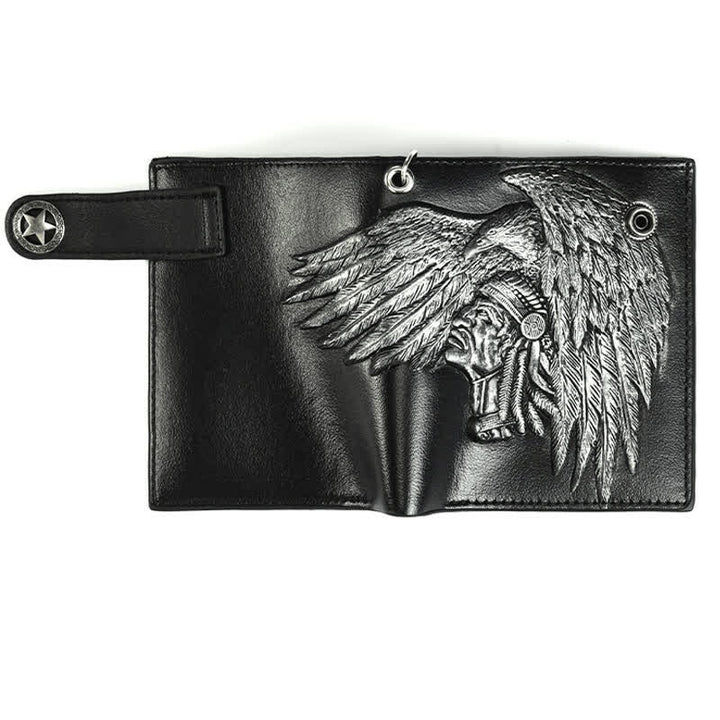 Gothic Chain Five-pointed Star Buckle Indian Pattern Leather Wallet
