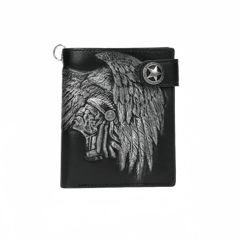 Gothic Chain Five-pointed Star Buckle Indian Pattern Leather Wallet