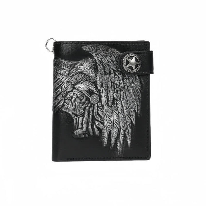 Gothic Chain Five-pointed Star Buckle Indian Pattern Leather Wallet