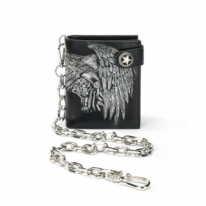 Gothic Chain Five-pointed Star Buckle Indian Pattern Leather Wallet