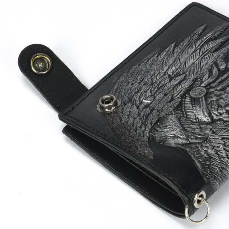 Gothic Chain Five-pointed Star Buckle Indian Pattern Leather Wallet