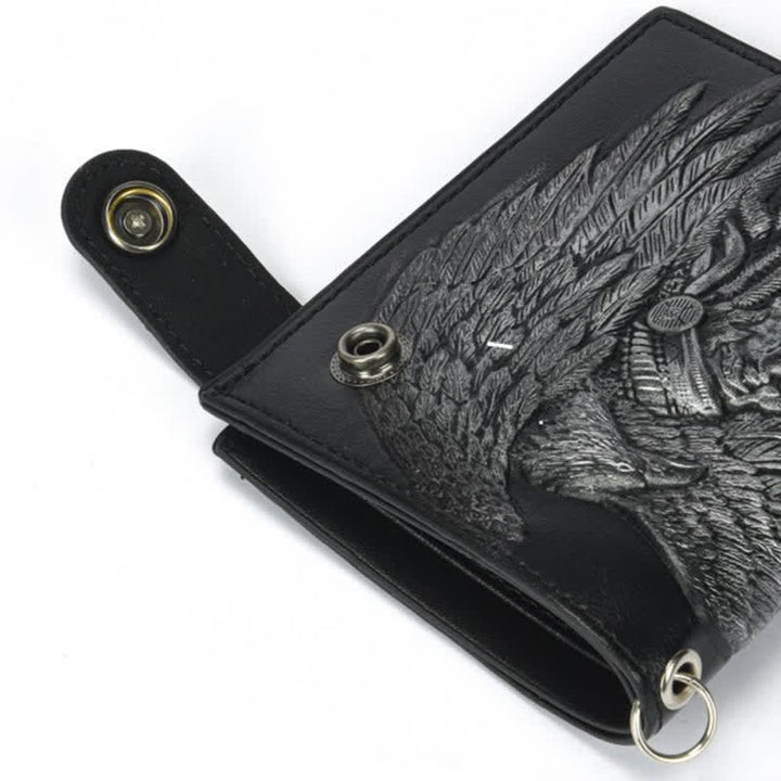 Gothic Chain Five-pointed Star Buckle Indian Pattern Leather Wallet