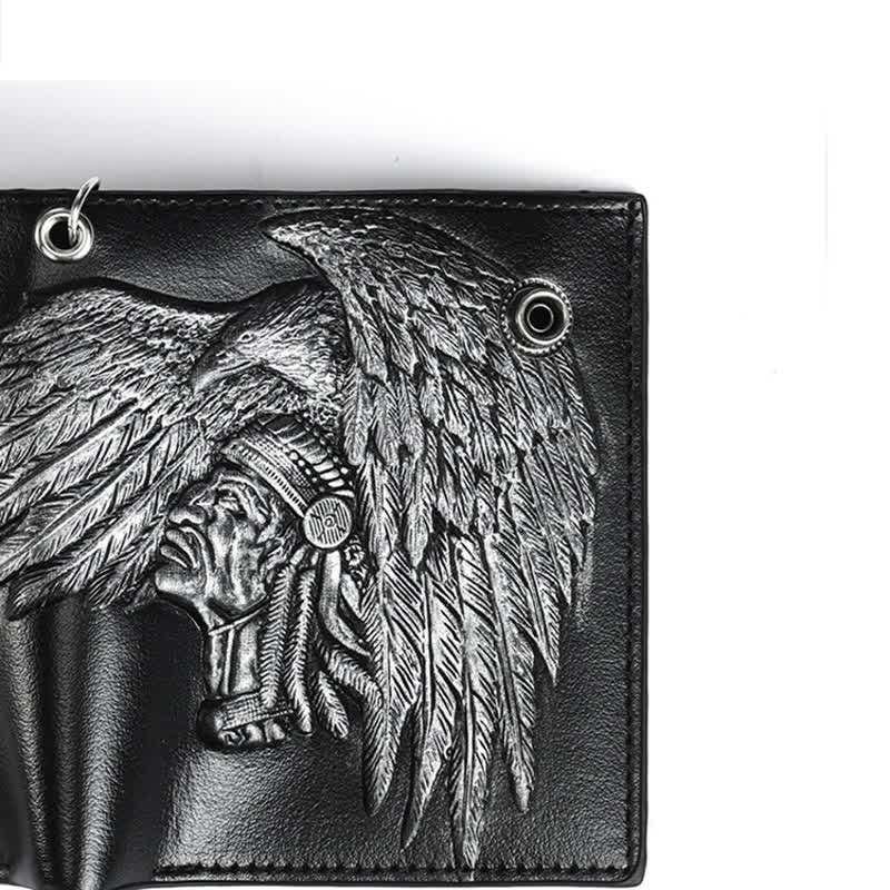 Gothic Chain Five-pointed Star Buckle Indian Pattern Leather Wallet