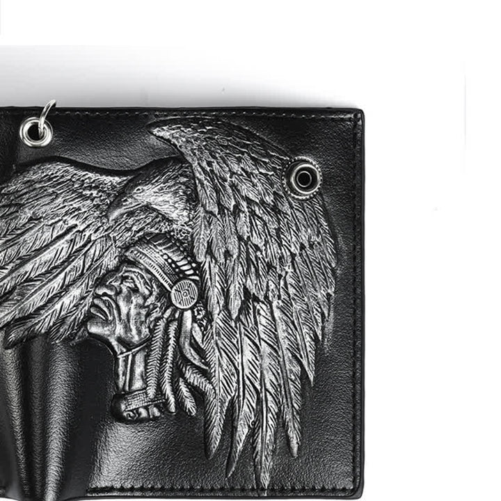 Gothic Chain Five-pointed Star Buckle Indian Pattern Leather Wallet