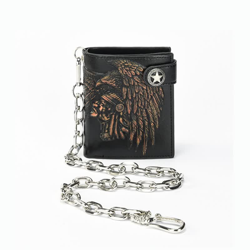 Gothic Chain Five-pointed Star Buckle Indian Pattern Leather Wallet