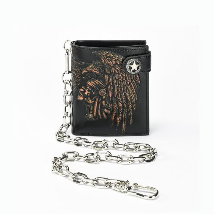 Gothic Chain Five-pointed Star Buckle Indian Pattern Leather Wallet