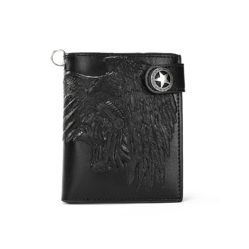 Gothic Chain Five-pointed Star Buckle Indian Pattern Leather Wallet