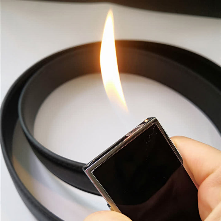 Functional Automatic Buckle Black Leather Belt With Lighter