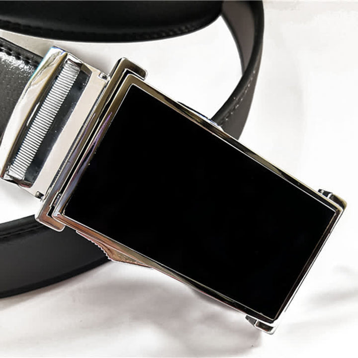 Functional Automatic Buckle Black Leather Belt With Lighter