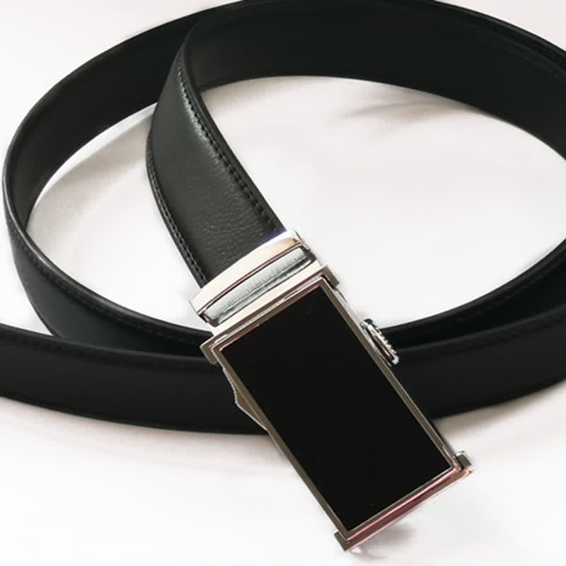 Functional Automatic Buckle Black Leather Belt With Lighter