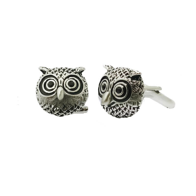 Men's 1 Pair Cute Owl Head Silver-Tone Cufflinks - Silver - image 0