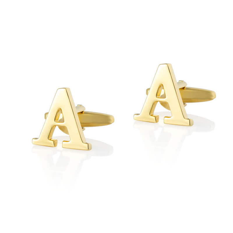 1 Pair Men's Gold Plated Initial Letter 26 Alphabet Cufflinks - A - image 0