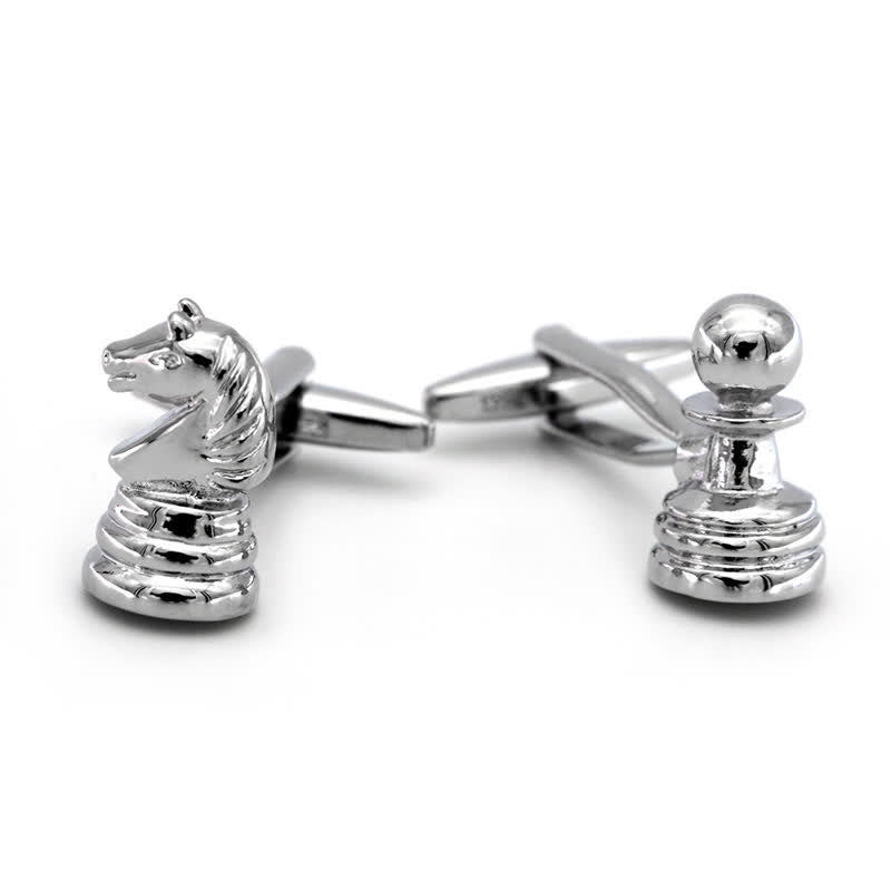 Men's 1 Pair Horse-Head Chess Silver-Tone Cufflinks - image 2