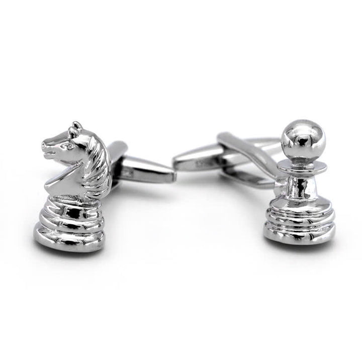 Men's 1 Pair Horse-Head Chess Silver-Tone Cufflinks - image 2