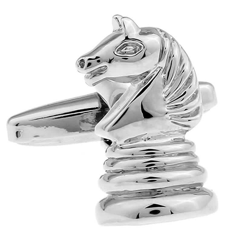 Men's 1 Pair Horse-Head Chess Silver-Tone Cufflinks - image 3