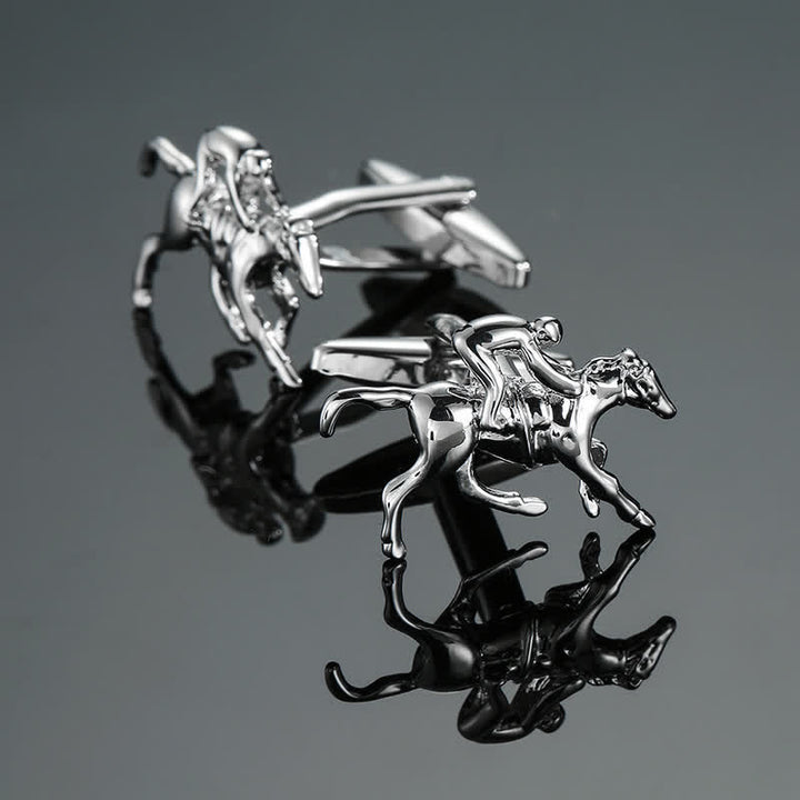 Men's 1 Pair Horseback Riding Silver-tone Cufflinks - Silver - image 0