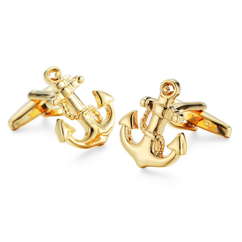 Men's 1 Pair Gold-Tone Ship Anchor Cufflinks - Gold - image 0
