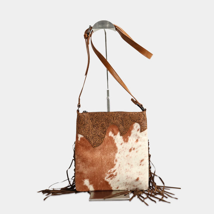 Women's Bohemian Cow Print Fringe Crossbody Bag