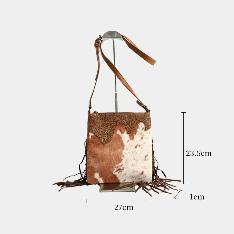 Women's Bohemian Cow Print Fringe Crossbody Bag