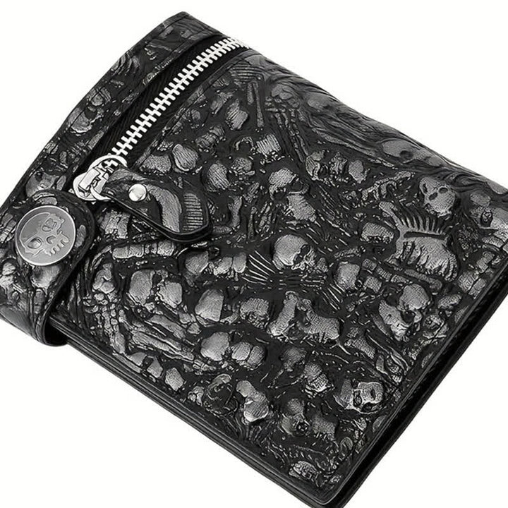 Black Gothic Death God Skull Leather Wallet With Chain
