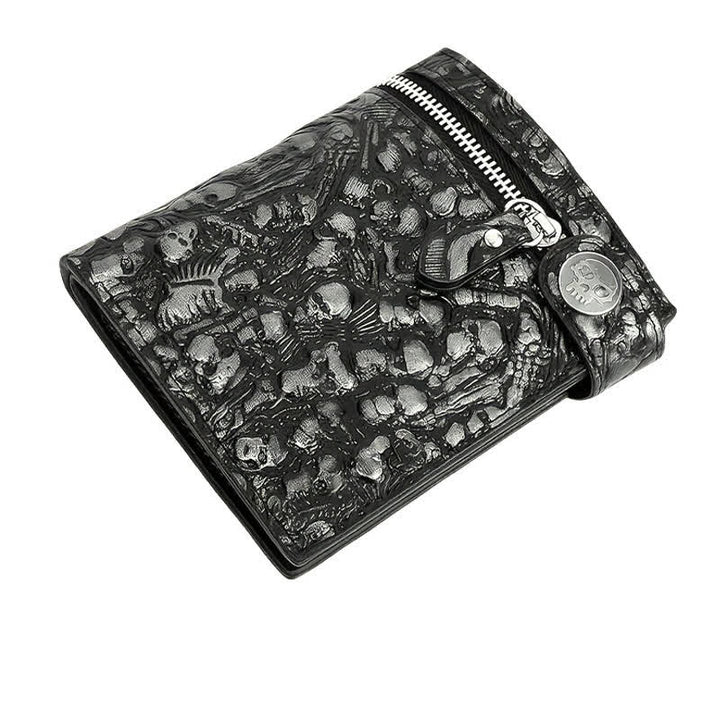 Black Gothic Death God Skull Leather Wallet With Chain
