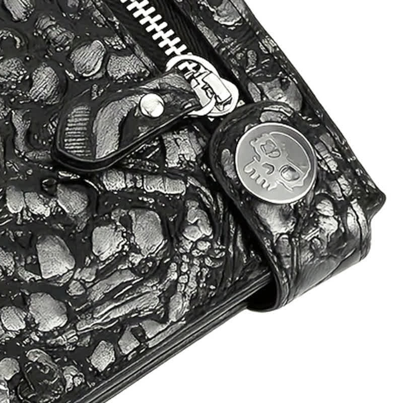 Black Gothic Death God Skull Leather Wallet With Chain