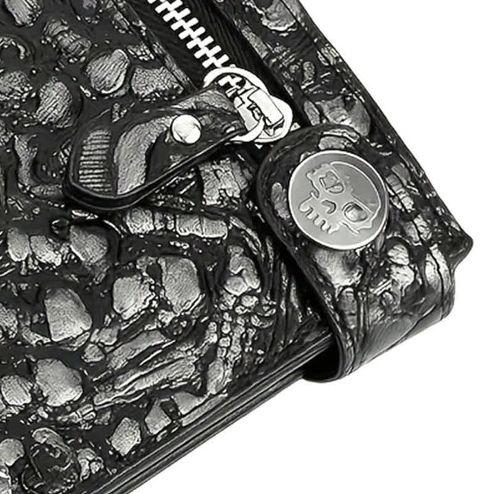 Black Gothic Death God Skull Leather Wallet With Chain