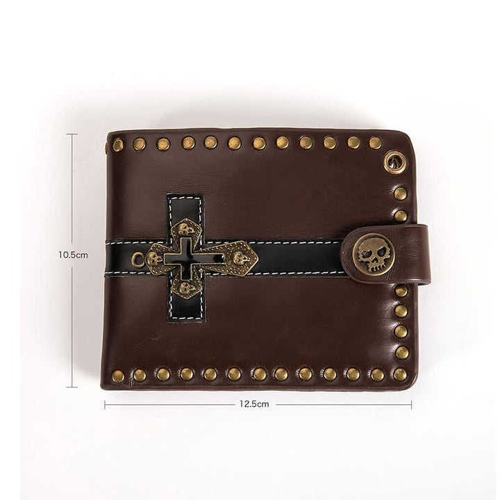 Skull Buckle Vintage Cross Chain Leather Wallet